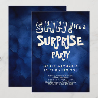 Invitación Cumpleaños Sorpresa de Azul Marino Acuarela Person