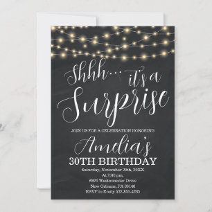 Invitación Cumpleaños sorpresa de luz negra y de cuerdas