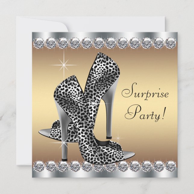 Invitación Cumpleaños sorpresa de mujer Chic Silver y Gold (Anverso)