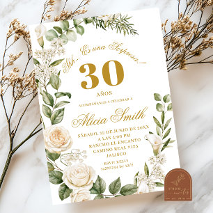 Invitación Cumpleaños Sorpresa de Rosa y Lirio Blanco