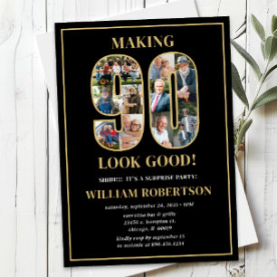 Invitación Cumpleaños Sorpresa Foto Haciendo que 90 se Vea Bi