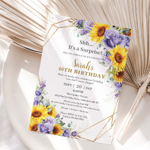 Invitación Cumpleaños Sorpresa Girasol Floral Púrpura Lavanda