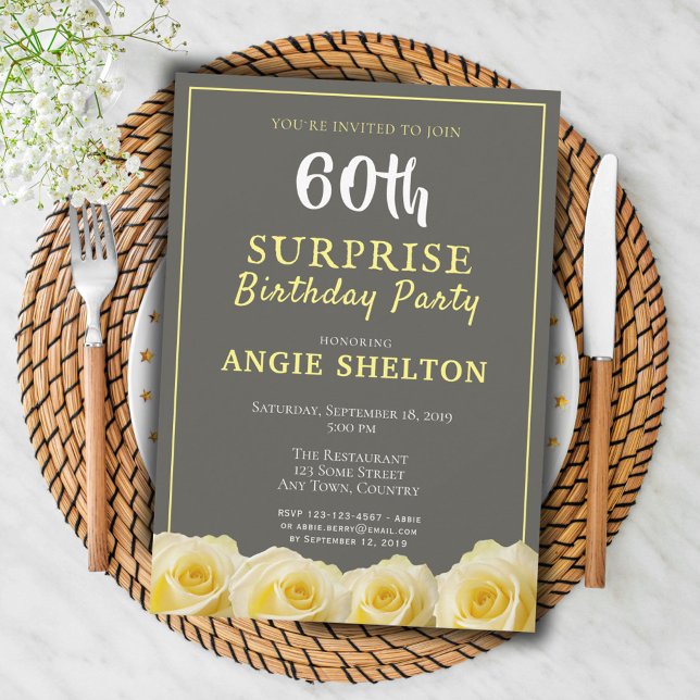 Invitación Cumpleaños Sorpresa Moderno de Rosa Amarilla 60 (Subido por el creador)