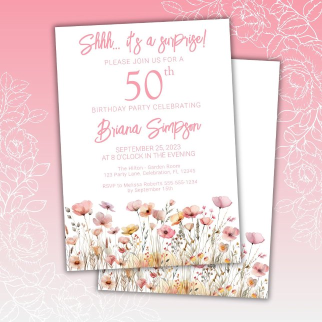 Invitación Cumpleaños sorpresa número 50 con flores silvestre (Subido por el creador)
