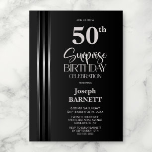 Invitación Cumpleaños sorpresa número 50 Gris negro con rayas