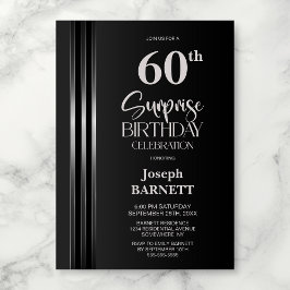 Invitación Cumpleaños sorpresa número 60 Gris negro con rayas