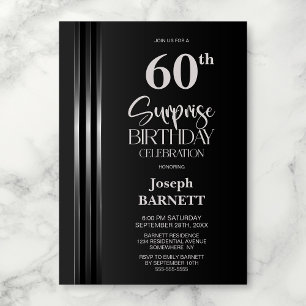 Invitación Cumpleaños sorpresa número 60 Gris negro con rayas