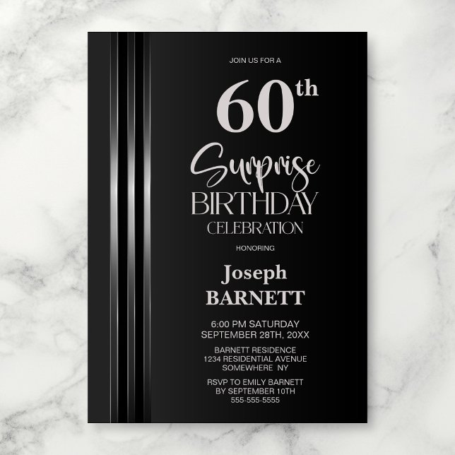 Invitación Cumpleaños sorpresa número 60 Gris negro con rayas (Subido por el creador)