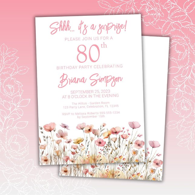 Invitación Cumpleaños sorpresa número 80 con flores silvestre (Subido por el creador)