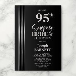 Invitación Cumpleaños sorpresa número 95 Gris negro con rayas