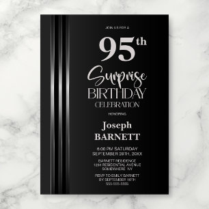 Invitación Cumpleaños sorpresa número 95 Gris negro con rayas