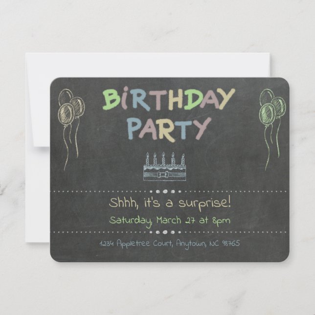 Invitación Cumpleaños Sorpresa Pizarra Tiza Personalizada  (Anverso)