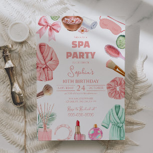 Invitación Cumpleaños Spa para Niñas, Fiesta de Spa Cumpleaño
