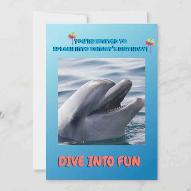 Invitación Cumpleaños Splash de delfines  (Anverso)