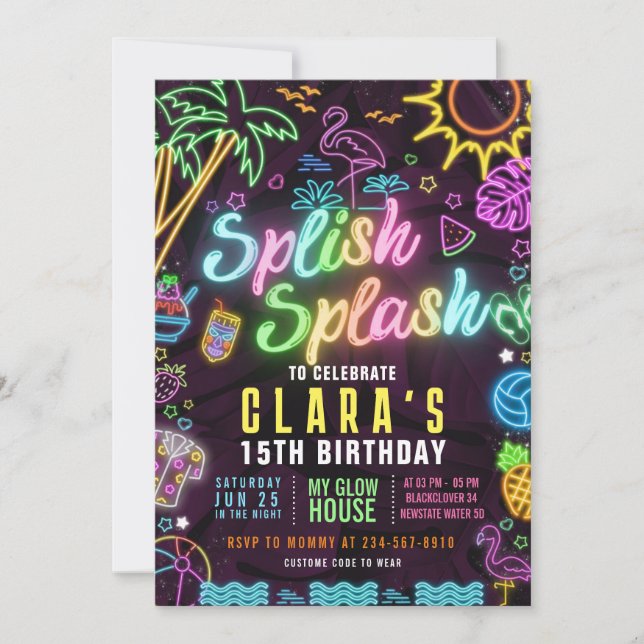 Invitación Cumpleaños Splash - Fiesta de Piscina Editable (Anverso)