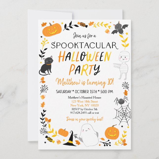 Invitación Cumpleaños Spooktacular de Halloween (Anverso)