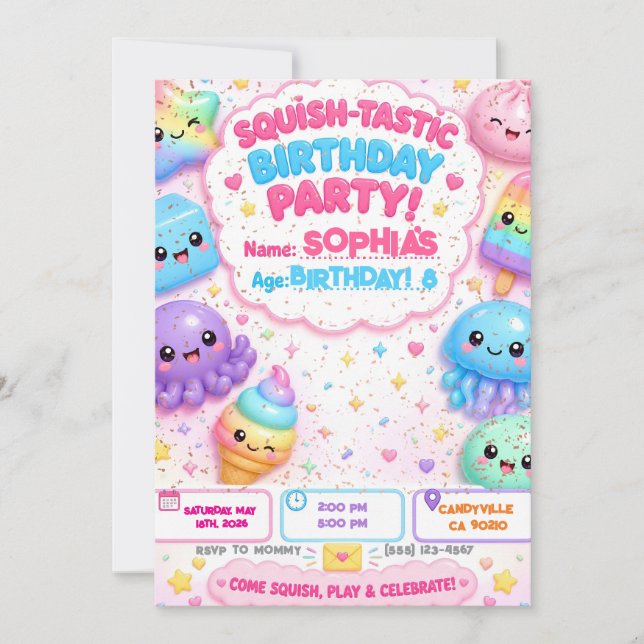 Invitación Cumpleaños Squishy (Anverso)