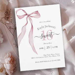 Invitación Cumpleaños Stylish Pink Coquette Bow Dulces 16