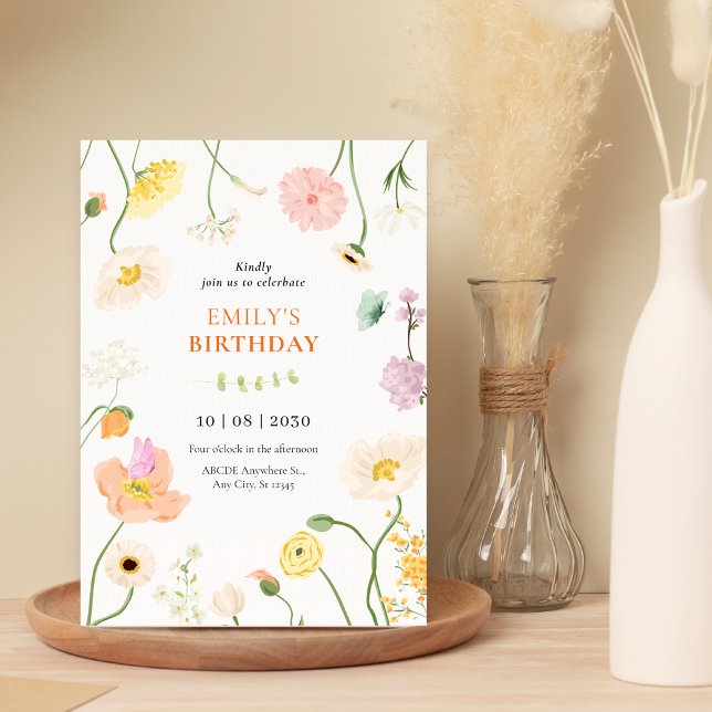 Invitación Cumpleaños suave jardín floral (Subido por el creador)