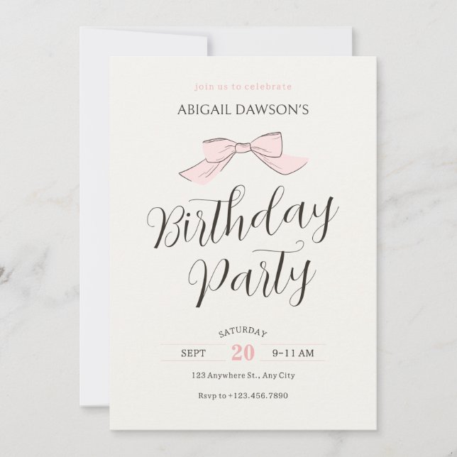 Invitación Cumpleaños suave y rosa (Anverso)