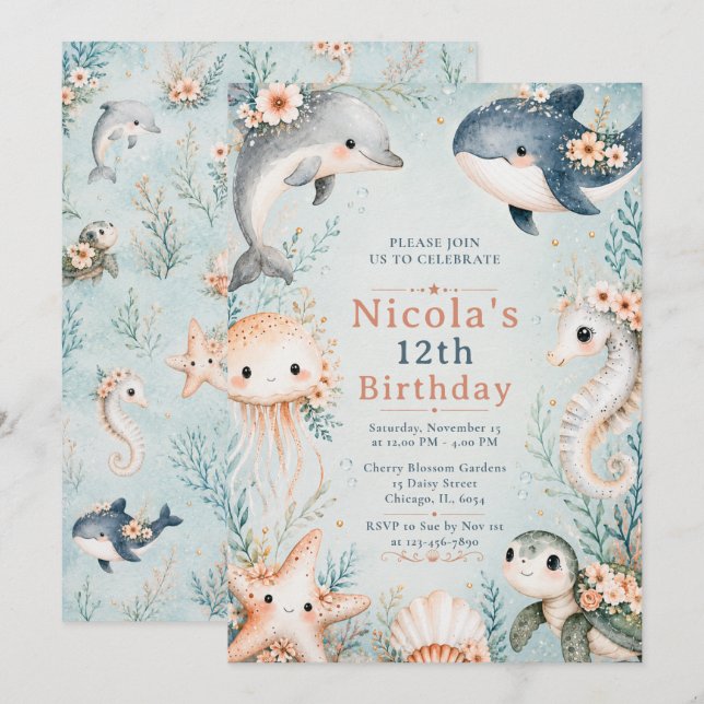 Invitación Cumpleaños Subacuático (Anverso / Reverso)