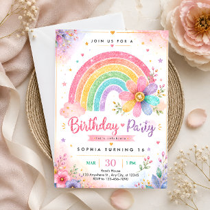 Invitación Cumpleaños Sweet 16 Arcoíris Brillante