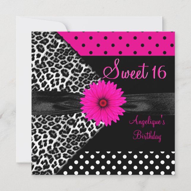 Invitación Cumpleaños Sweet 16 Cebra de lunares (Anverso)