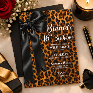 Invitación Cumpleaños Sweet 16 con estampado de leopardo y ne