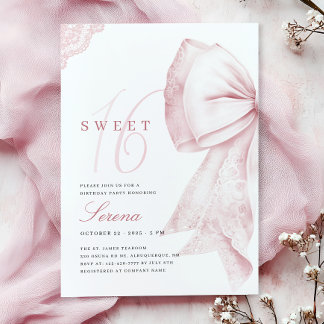 Invitación Cumpleaños Sweet 16 con Lazo Rosa Claro