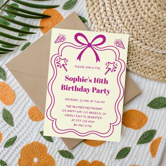 Invitación Cumpleaños Sweet 16 Fiesta con Marco de Cinta Mora (Subido por el creador)
