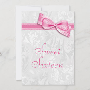 Invitación Cumpleaños Sweet 16 Fiesta Damask y Lazo Rosa Fals