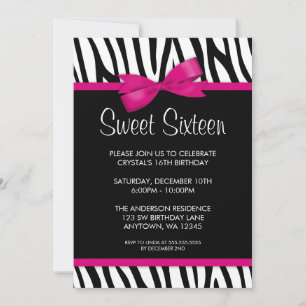Invitación Cumpleaños Sweet 16 Fiesta de Cebra Rosa Brillante