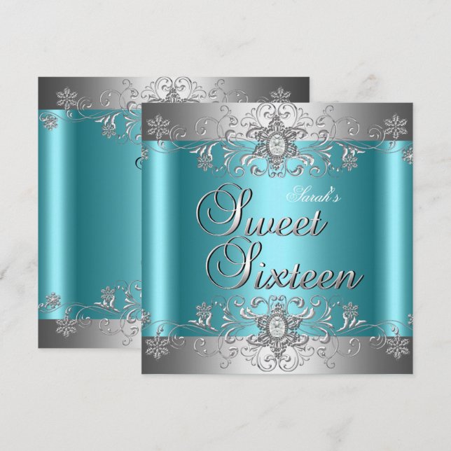 Invitación Cumpleaños Sweet 16 Fiesta de Cumpleaños Turquesa  (Anverso / Reverso)