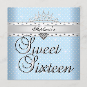 Invitación Cumpleaños Sweet 16 Fiesta Tiara de lunares azules