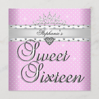 Invitación Cumpleaños Sweet 16 Fiesta Tiara de lunares rosado