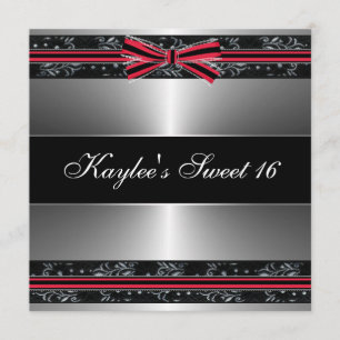 Invitación Cumpleaños Sweet Sixteen Arco Rojo Negro Plateado