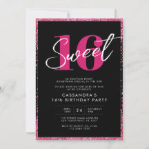 Cumpleaños Sweet Sixteen Brillo Negro Rosa