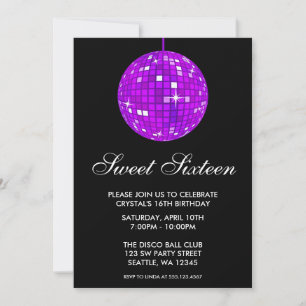 Invitación Cumpleaños Sweet Sixteen con Bola de Discoteca Mor
