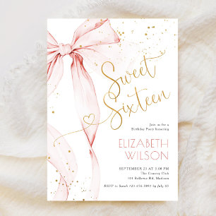 Invitación Cumpleaños Sweet Sixteen con Lazo Rosa