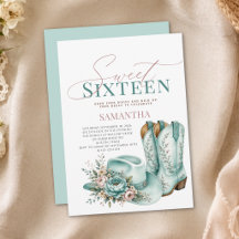 Cumpleaños Sweet Sixteen Cowgirl Teal Peony