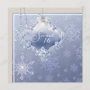 Invitación Cumpleaños Sweet Sixteen de copos de nieve azul ma