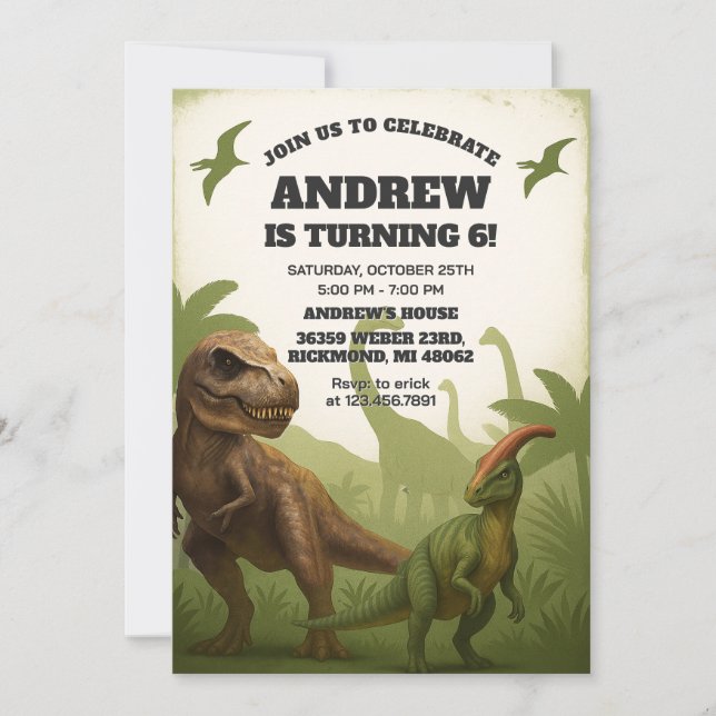 Invitación cumpleaños T-rex de dinosaurio personal para niño (Anverso)
