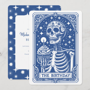 Invitación Cumpleaños Tarot Esqueleto Azul