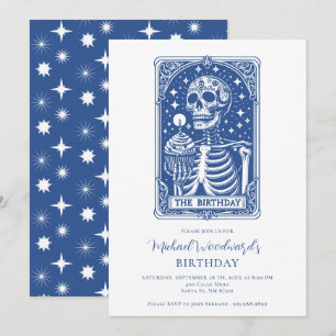 Invitación Cumpleaños Tarot Esqueleto Azul