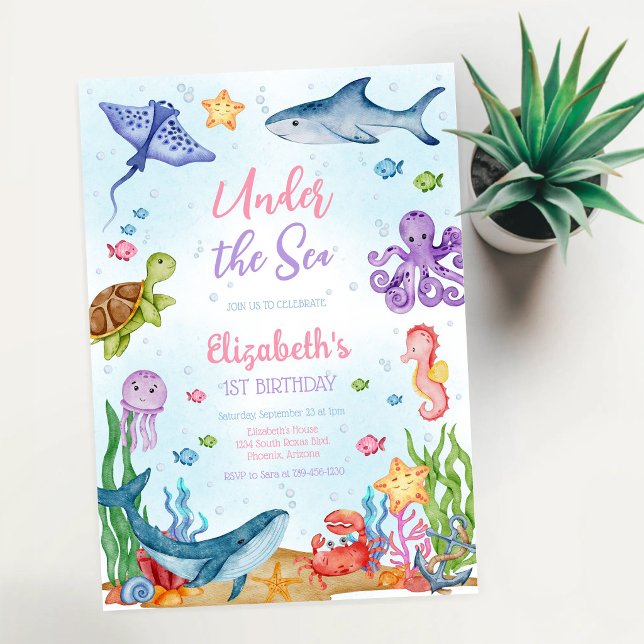 Invitación Cumpleaños tema animales del océano bajo el mar (Subido por el creador)