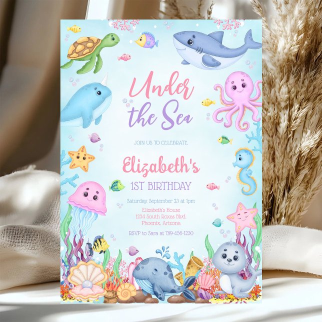 Invitación Cumpleaños tema animales del océano bajo el mar (Subido por el creador)
