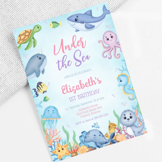 Invitación Cumpleaños tema animales del océano bajo el mar (Subido por el creador)