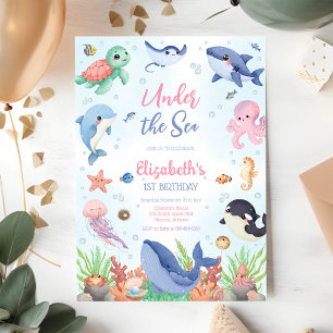Invitación Cumpleaños tema animales del océano bajo el mar