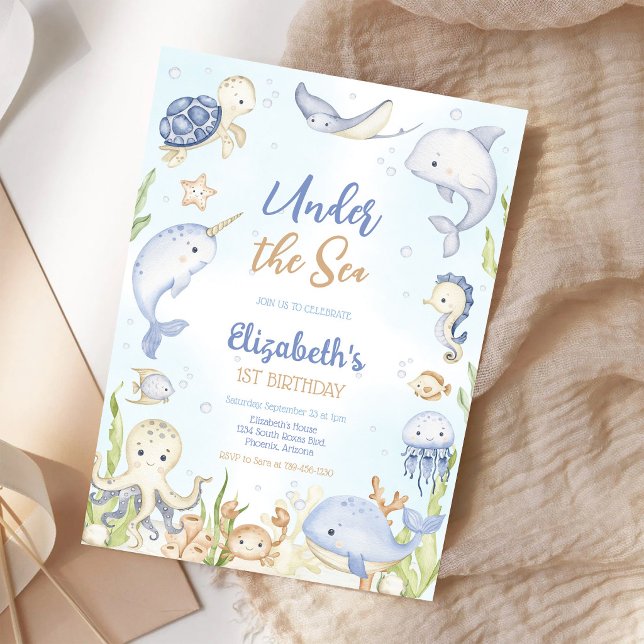 Invitación Cumpleaños tema animales del océano bajo el mar (Subido por el creador)