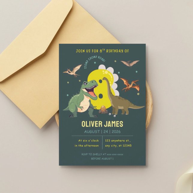 Invitación Cumpleaños tema dinosaurio niño 8 años (Subido por el creador)